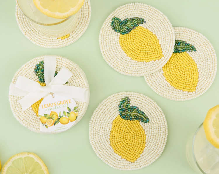 Design Imports Lemon Beaded Coasters Set of 4