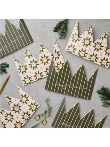 Katie Leamon Pack of 6 Green Quilt & Green Happy Christmas Crown Cards