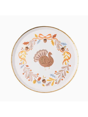 Bonjour Fête Fall Foliage Turkey Dessert Plates, Gold Foil