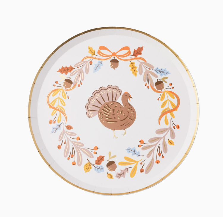 Bonjour Fête Fall Foliage Turkey Dessert Plates, Gold Foil