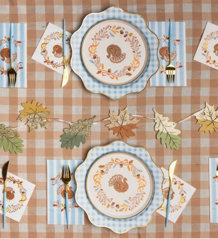 Bonjour Fête Fall Foliage Turkey Dessert Plates, Gold Foil