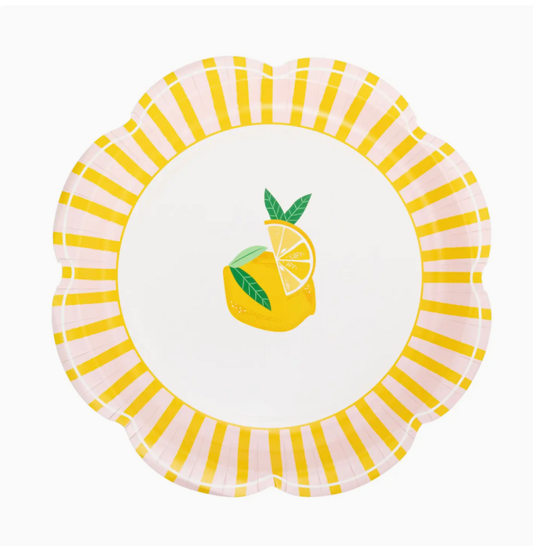 My Mind's Eye Yellow & Pink Striped Scallops Plate