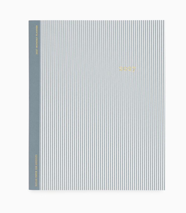 Sugar Paper 2027 Monthly Planner, Dusty Blue Pinstripe