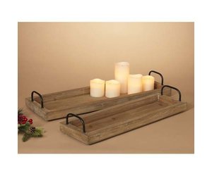 wooden tray with metal handles