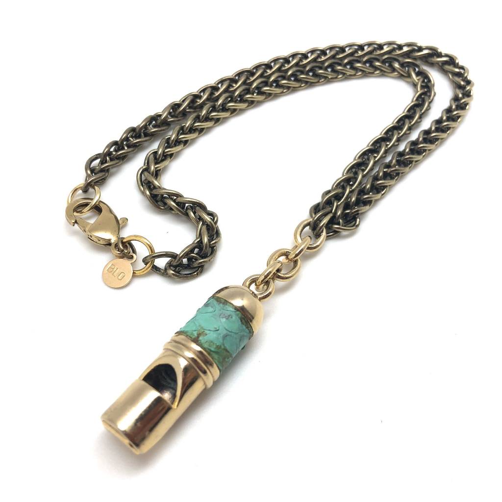 OOAK Snake Skin Wrapped Vintage Conductor's Whistle Necklace