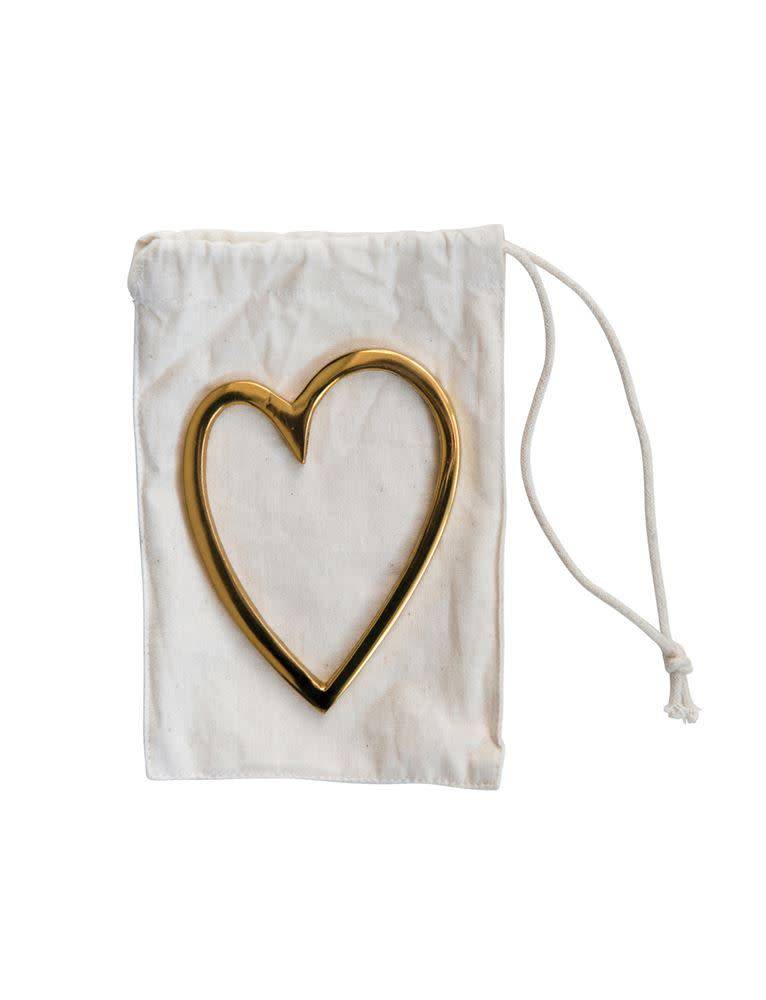 Fleurish Home Brass Heart in Drawstring Bag (3"L x 4"H) *last chance