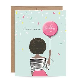 Fleurish Home African American Birthday Girl Button Card *last chance