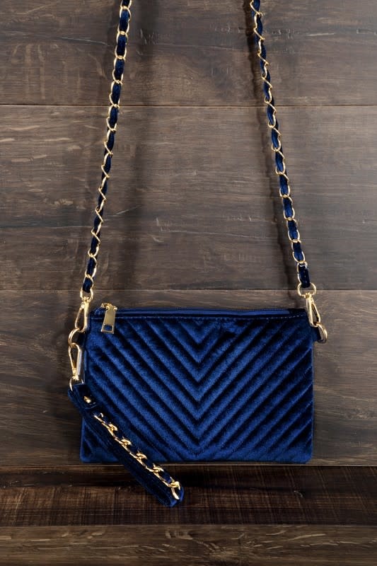 Velvet Chevron Quilted Crossbody Clutch Bag