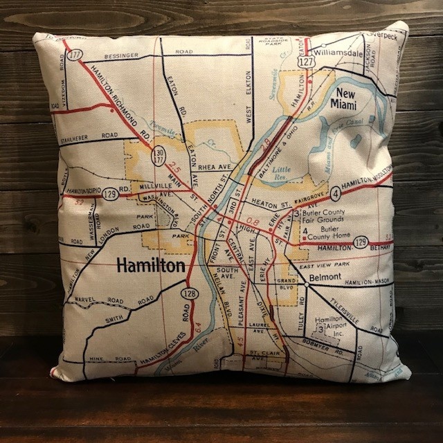 FLEURISH Hamilton Ohio Vintage Map Pillow