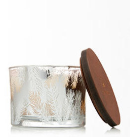 Thymes Medium 3-Wick Frasier Fir Poured Silver Mercury Glass Pine Needle Statement Candle w Wood Lid