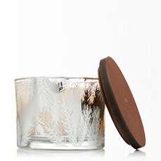 Thymes Medium 3-Wick Frasier Fir Poured Silver Mercury Glass Pine Needle Statement Candle w Wood Lid