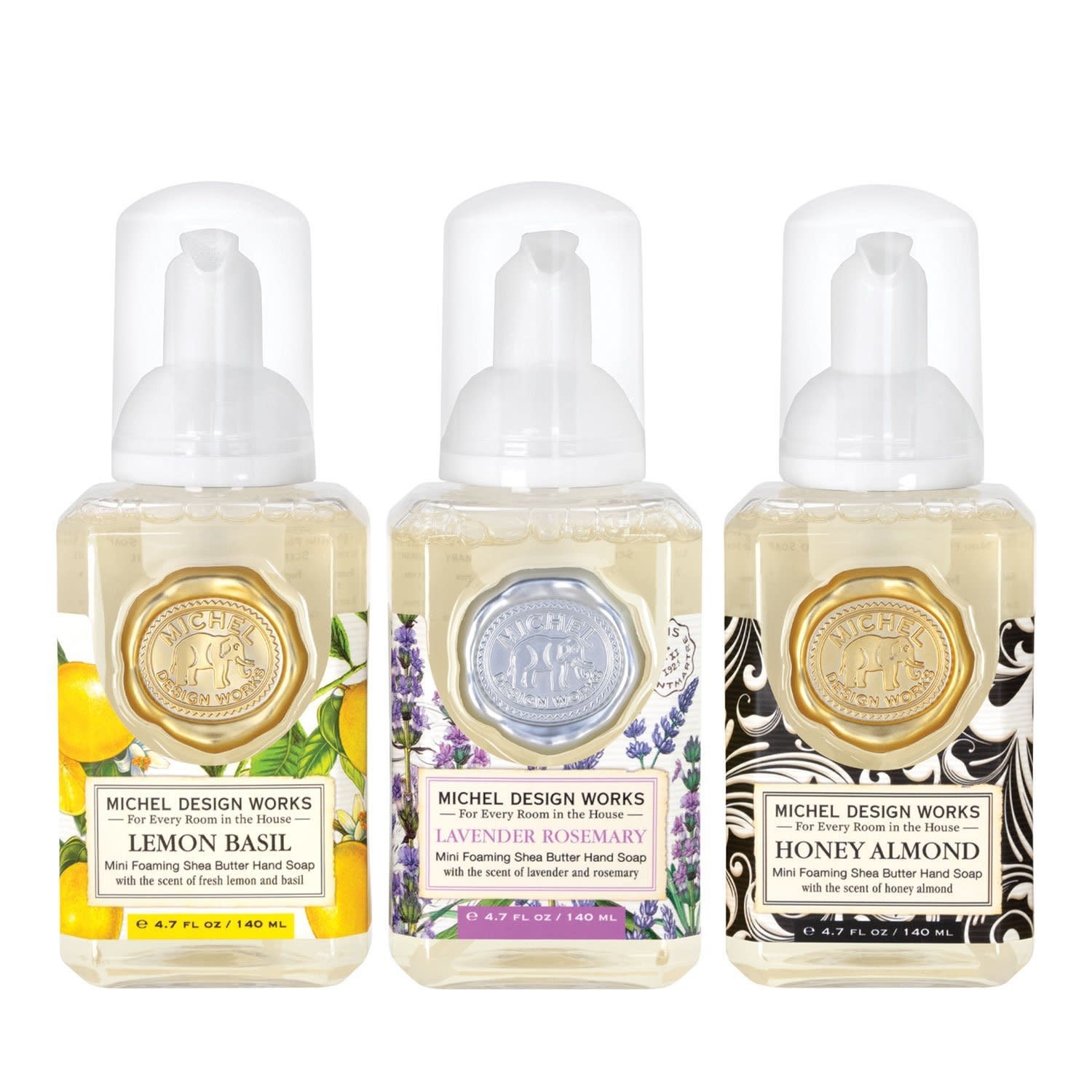 Michel Design Works Classics Mini Foamer Soap Set : Lavender Rosemary, Lemon Basil, Honey Almond