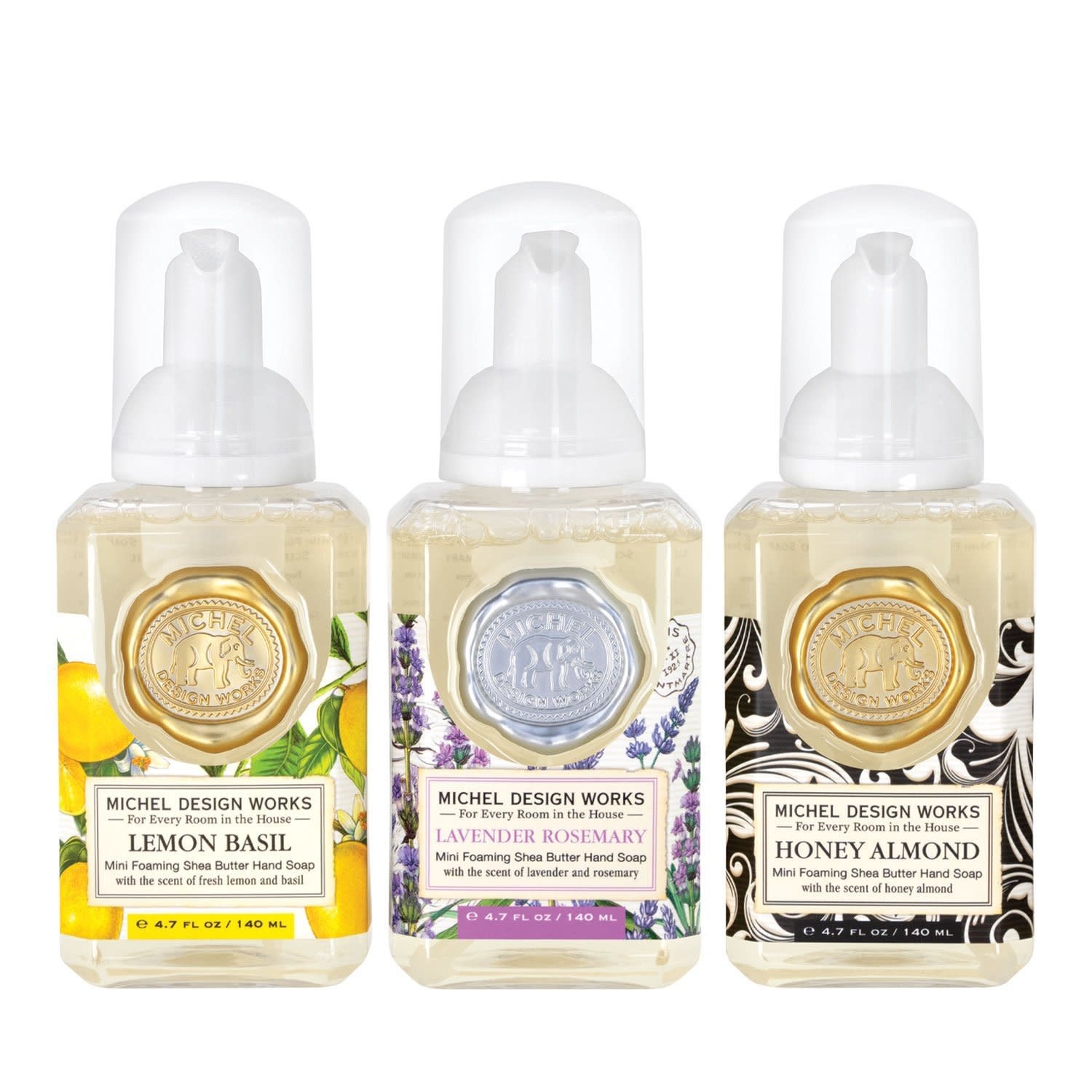 Michel Design Works Mini Foamer Soap Set : Lavender Rosemary, Lemon Basil, Honey Almond