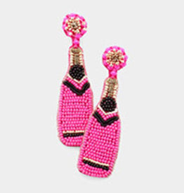 Fleurish Home Felt Back Seed Beaded Champagne Dangle Earrings - Pink