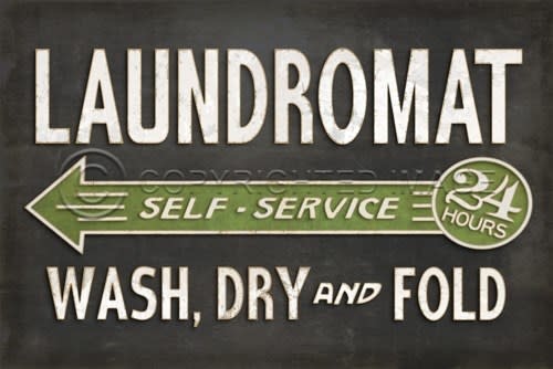 Spicher & Company Black Laundromat Vintage Vinyl Floorcloth
