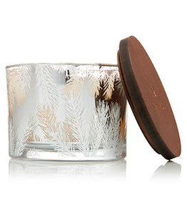 Thymes Medium 3-Wick Frasier Fir Poured Silver Mercury Glass Pine Needle Statement Candle w Wood Lid