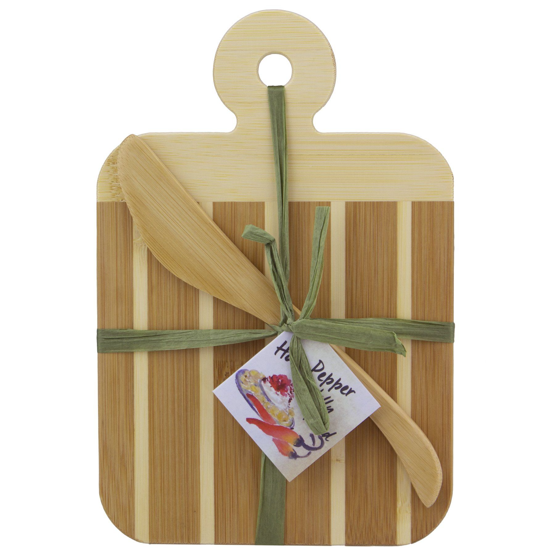 Fleurish Home Striped Paddle Serving and Cutting Board and Spreader Knife Gift Set