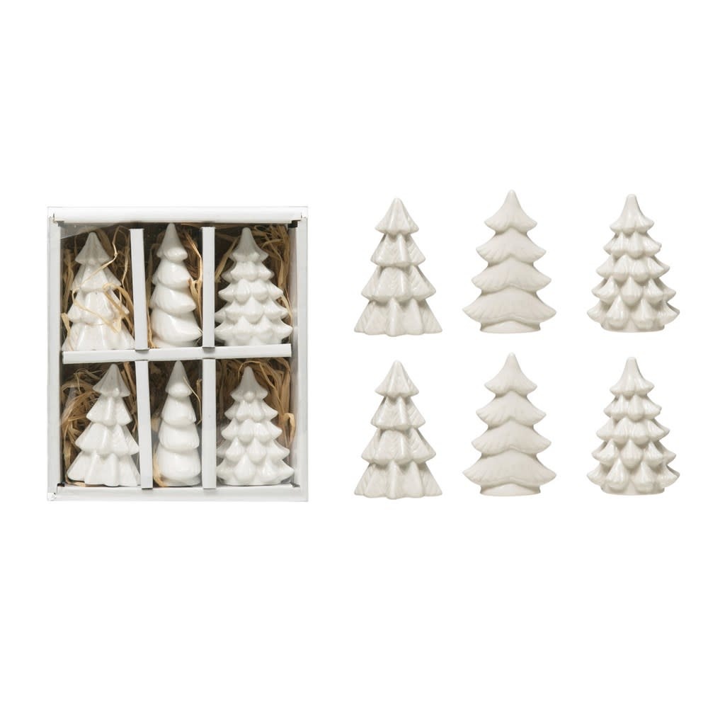 Fleurish Home BOX OF 6: Mini White Stoneware Trees *last chance