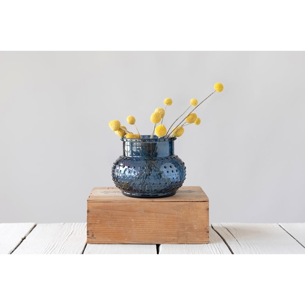 Fleurish Home Blue Hobnail Glass Vase/Candle Holder