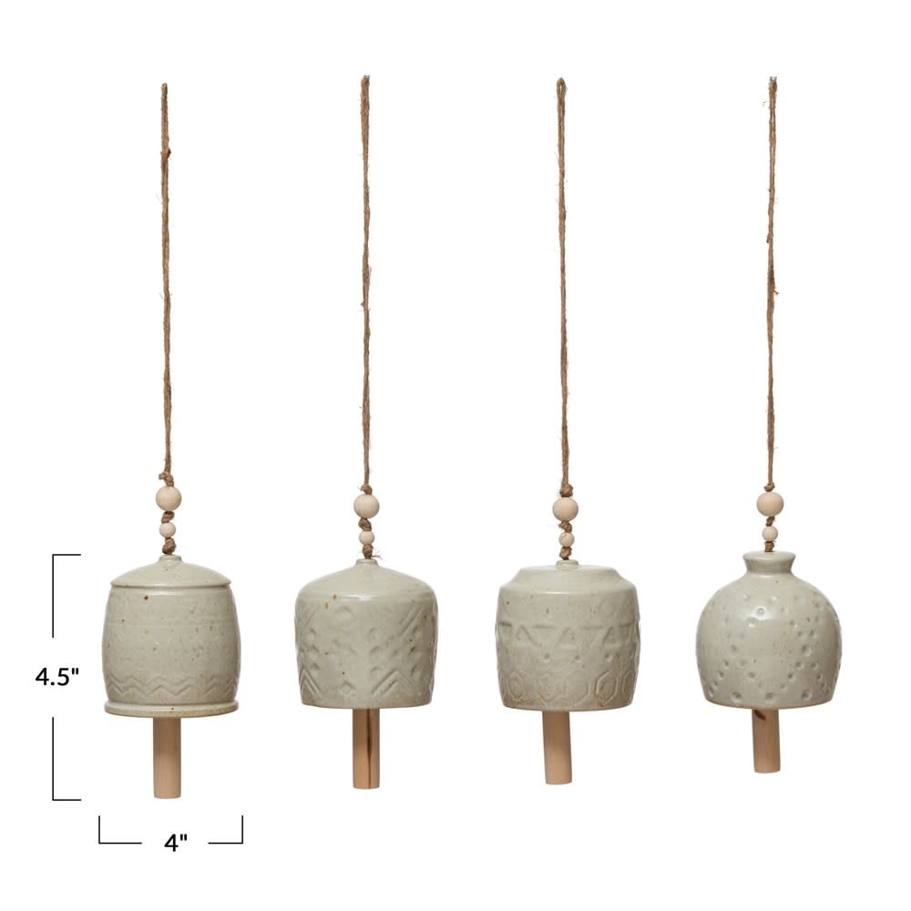 Fleurish Home Cream Debossed Pattern Stoneware Bell Chime (choice of 4 styles)