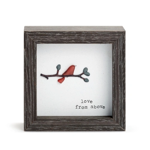 Sharon Nowlan Love From Above Shadow Box. Pebble Art (cardinal)