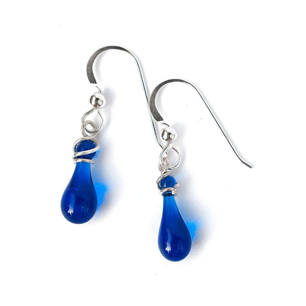 Sundrop Jewelry Demi Drop Earrings: Cobalt (recycled)