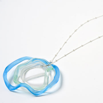 Smart Glass Recycled Jewelry Large Ocean Wave Pendant Aqua