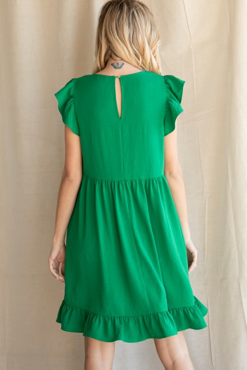 Jodifl Kelly Green Ruffled Sleeve Dress