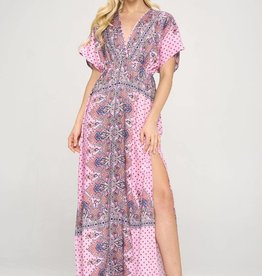 Renee C. Pink Surplice Maxi Dress with Side Slit