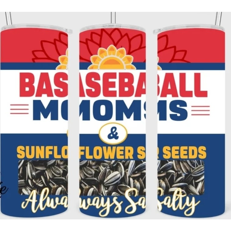 Fleurish Home Baseball Mom & Sunflower Seeds 20 oz Skinny Tumbler w Lid and Straw