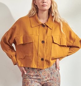 Fleurish Home Textured Woven Cropped Shirt Jacket Shacket: Camel