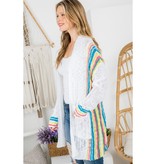 Fleurish Home Light Knit Long Open Cardigan Stripes: White