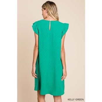 Cotton Bleu Flutter Cap Sleeve Dress: Kelly Green
