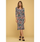 Renee C. Green Red Print V neck Jersey Wrap Dress with Tie (Sm-3x)