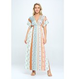 Renee C. Blue Boho Print Kimono Maxi Dress with Side Slit