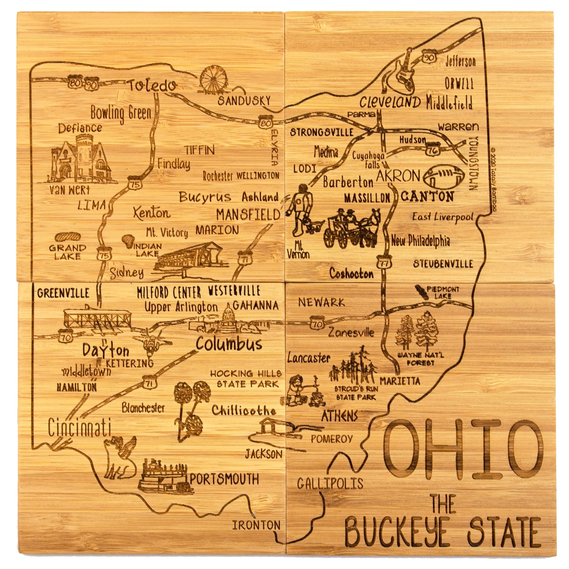 Totally Bamboo Ohio Puzzle 4-Pc. Coaster Set with Case