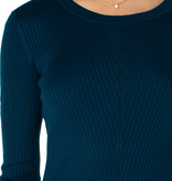 Liverpool Los Angeles Deep Teal Blue Rib Knit Sweater w Pointelle Detail