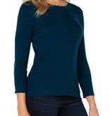 Liverpool Los Angeles Deep Teal Blue Rib Knit Sweater w Pointelle Detail