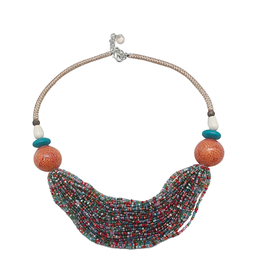 Sweet Lola Carla - Multi color seed bead necklace with resin & wood