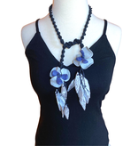 Pansy -Handmade recycled paper, white & purple pansy lariat