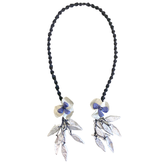 Pansy -Handmade recycled paper, white & purple pansy lariat