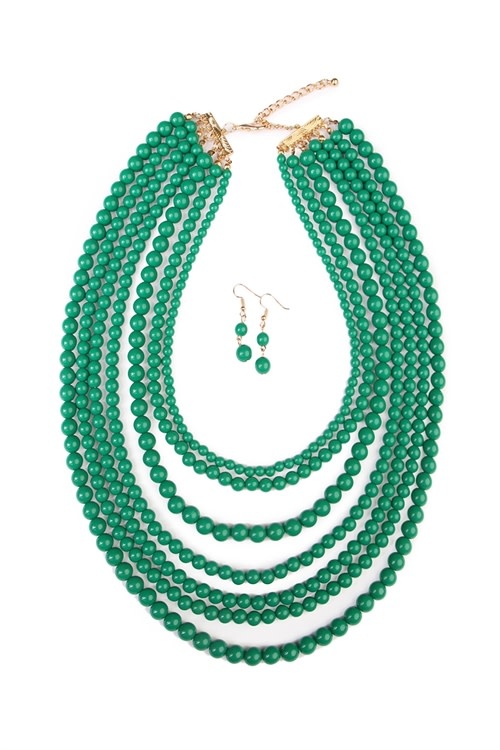 Fleurish Home Multilayer Acrylic Emerald Necklace & Earring Set