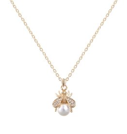 Fleurish Home Cubic Zirconia Pearl Bee Pendant Necklace - White Gold