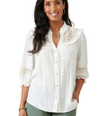 Democracy Below Elbow Sleeve Button Down Woven Shirt White Natural