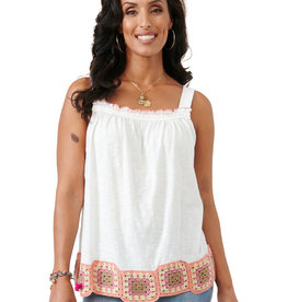 Democracy Patchwork Crochet Hem Tank Soft Coral/Warm Sand Multi