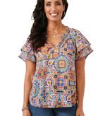 Democracy Smock Neck, Printed Woven Top