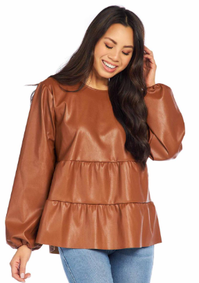 Mudpie Brown Lovie Vegan Leather Top