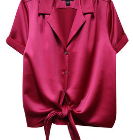 Karen Kane Raspberry Roll Sleeve Tie-Front Top