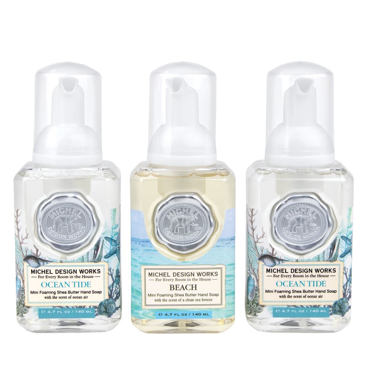 Michel Design Works Mini Foamer Soap Set : Ocean Tide, Beach, Ocean Tide