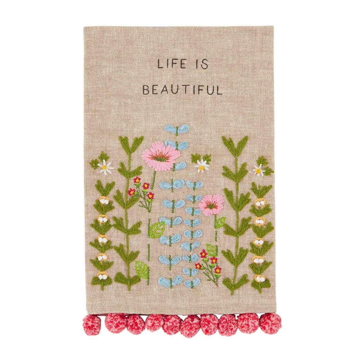Mudpie LIFE EMBROIDERED FLORAL TOWEL